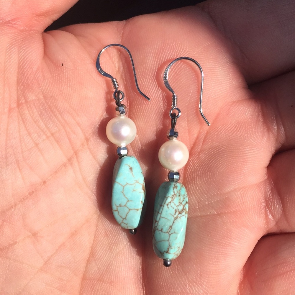 Silver+Turquoise Pearl Earrings